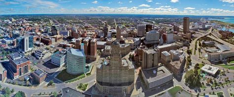 Buffalo, NYs magnificent skyline, overlooking many popular buildings.