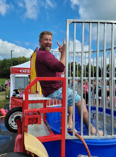 Mr. Pafk looks more excited than most for the dunk tank.