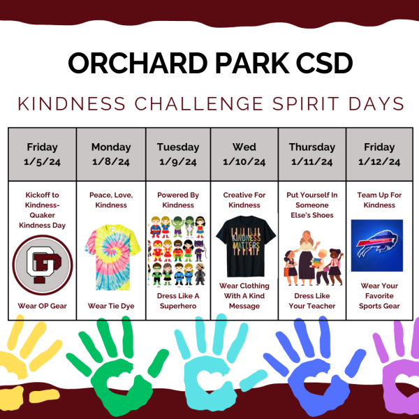 Spirit Days for Kindness Week beginning 1/8.