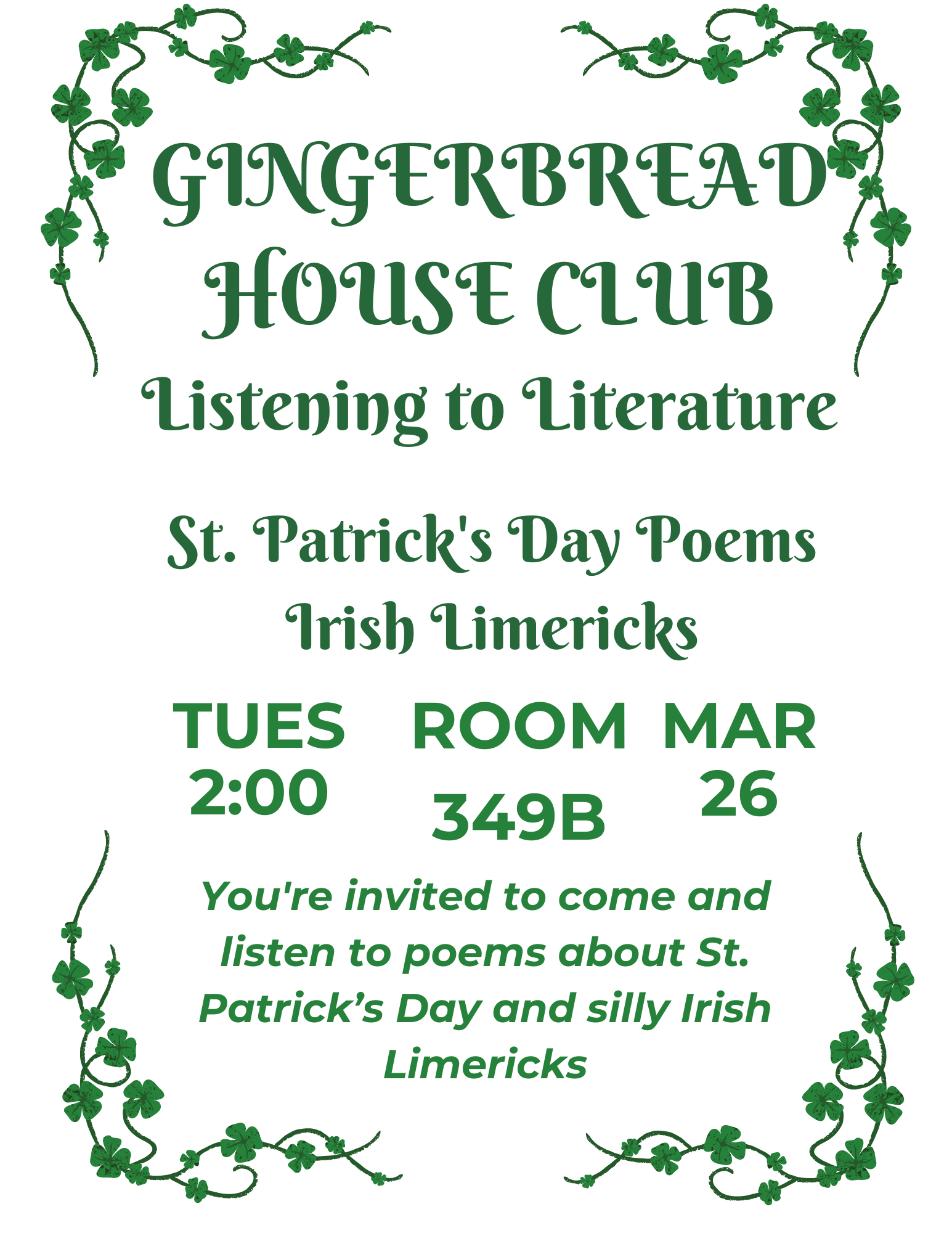 gingerbread house club plans for all-things Irish at March meeting