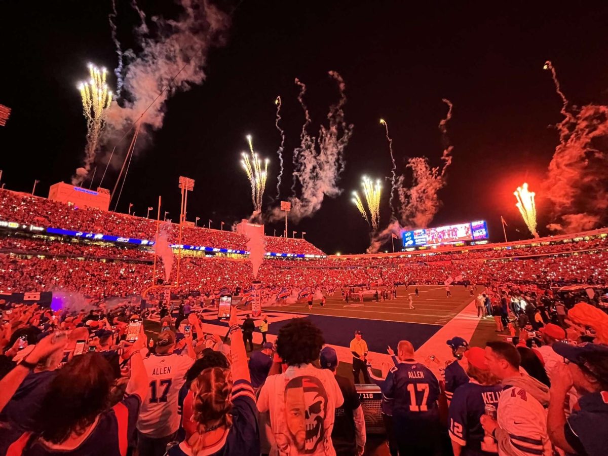 Bills Mafia cheering under the fireworks