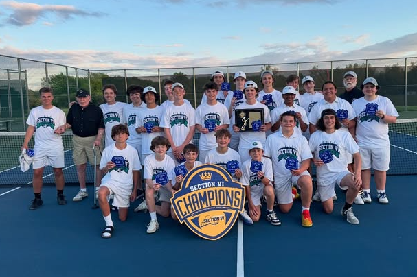 Boys varsity tennis team after winning sectionals